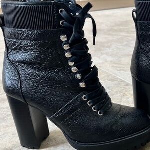 Vince Camuto Black Lace-Up Chunky Heel Boots